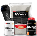 Kit Whey Protein 500g + BCAA 100g + Power Creatina 100g + Coqueteleira - Bodybuilders