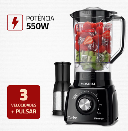Liquidificador Mondial Turbo Power 550W L-99 FB com Copo 2,7L – 2 Velocidades + Pulsar