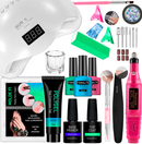 Kit Poligel Molde F1 Completo Alongamento Polygel com Cabine Sun Secadora Unhas Esmaltes + Lixa Lixadeira Motor Elétrica