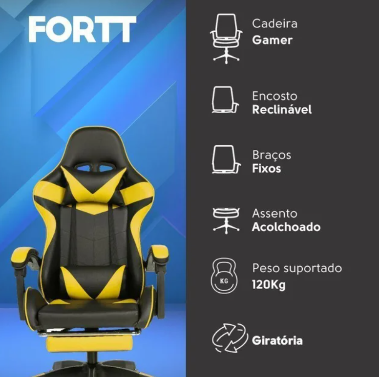 Cadeira Gamer Fortt xiamen Amarela - Cgf011-am Preto